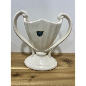Vintage Camark Pottery Double Handed Trophy Vase in White